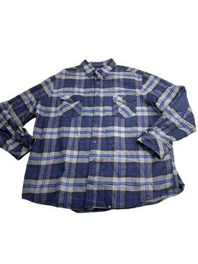 Merona Mens XXL Blue & Gray Plaid Button-Up Long Sleeve Flannel Shirt Classic Fi